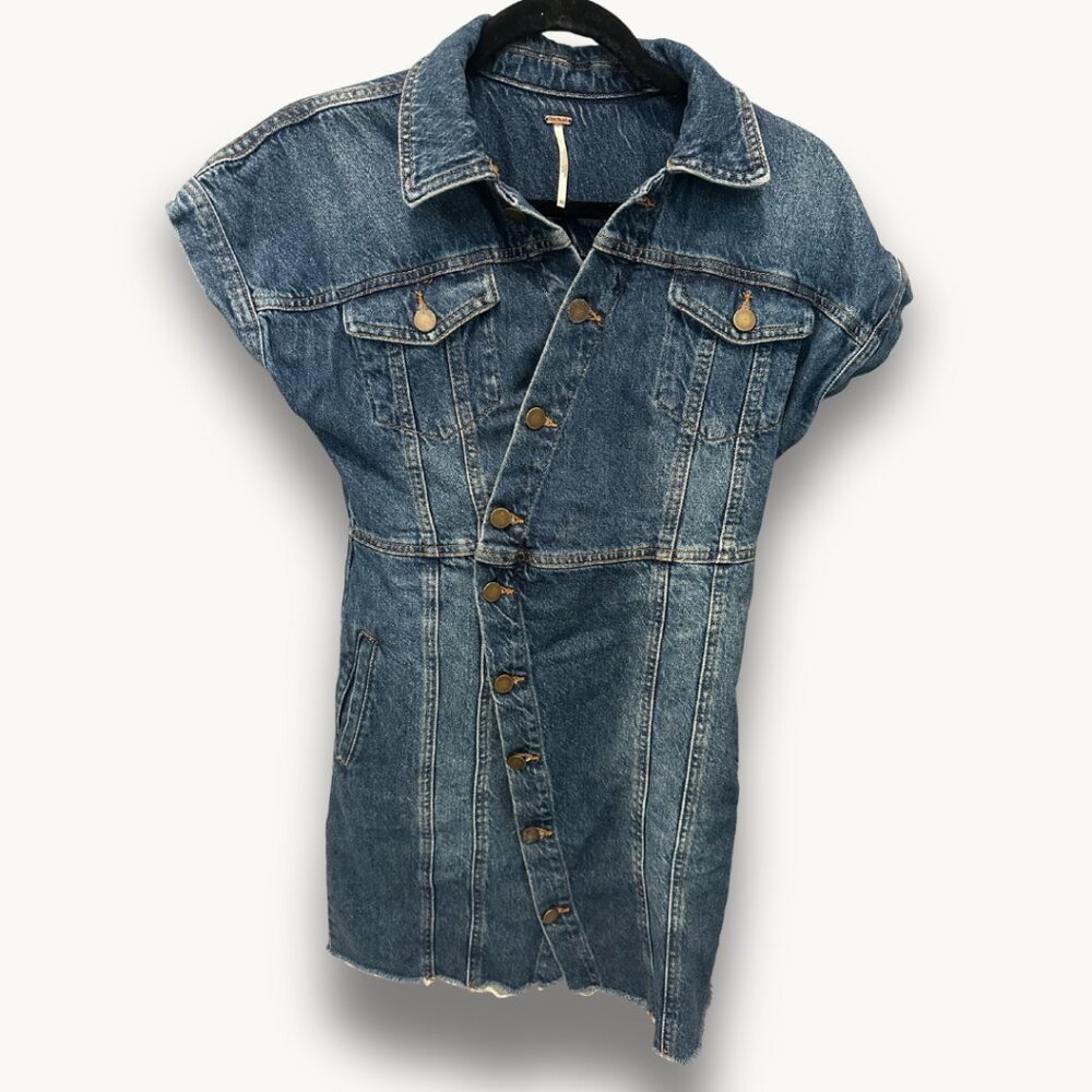 Free People Denim Button-Front Mini Dress | XS